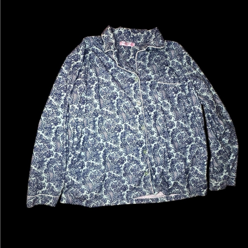 WHITE MARK blue and green floral pattern Pajama Set SzL MINT Condition p30